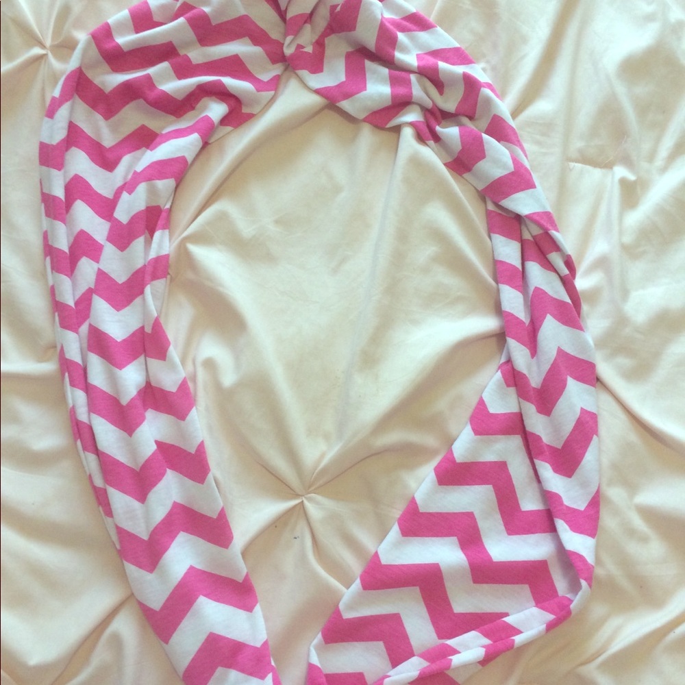Pink and white chevron infinity scarf/ head scarf
